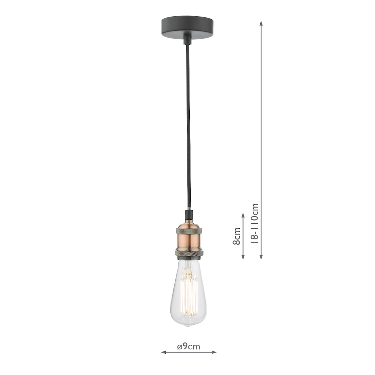 WACO 1LT E27 SUSPENSION PENDANT ANTIQUE COPPER