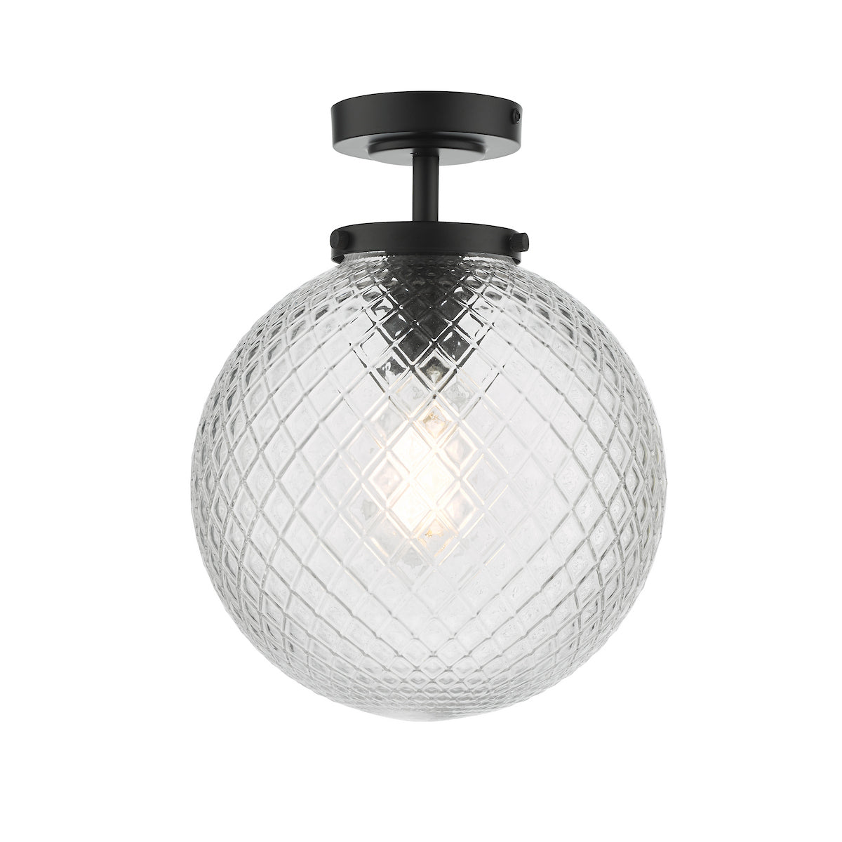 WAYNE 1LT BATHROOM SEMI FLUSH BLACK TEXTURED GLASS