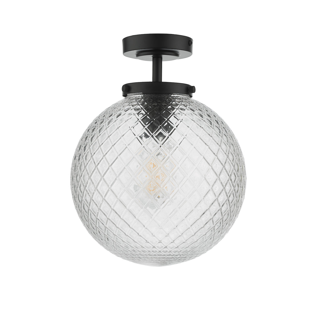 WAYNE 1LT BATHROOM SEMI FLUSH BLACK TEXTURED GLASS