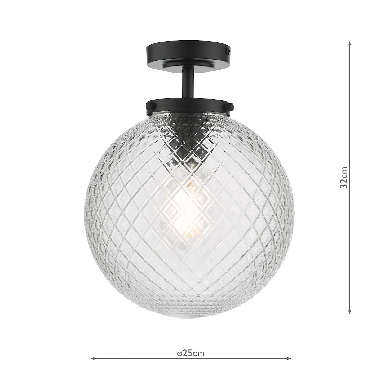 WAYNE 1LT BATHROOM SEMI FLUSH BLACK TEXTURED GLASS