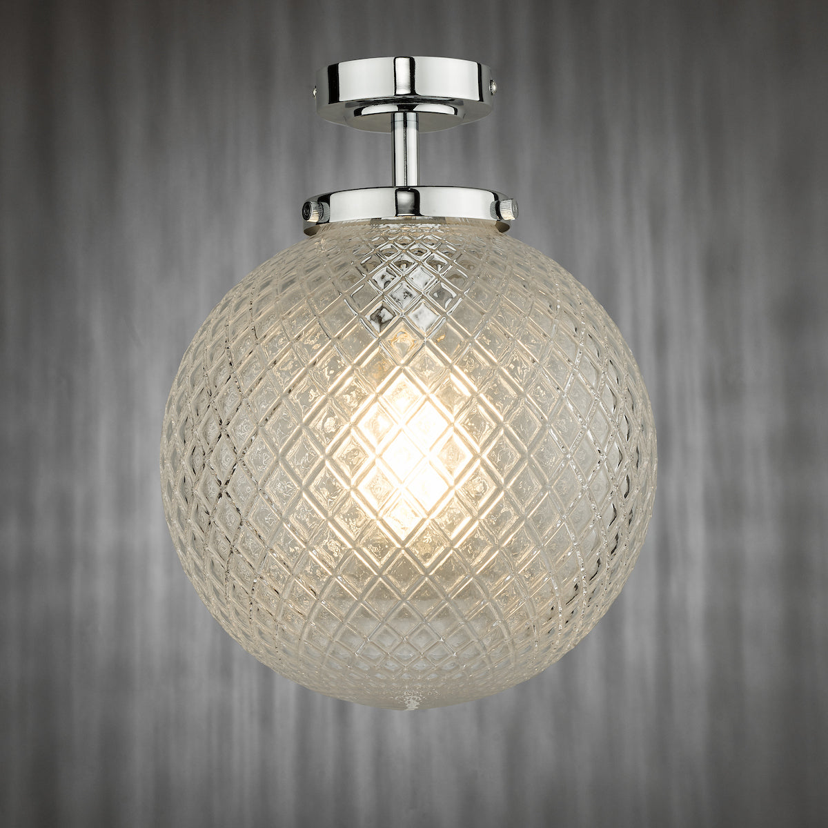 WAYNE 1LT SEMI FLUSH POL CHR TEXTURED GLASS IP44