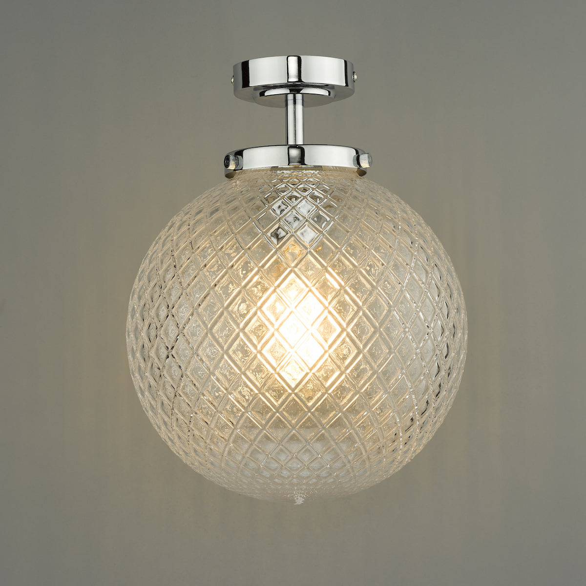 WAYNE 1LT SEMI FLUSH POL CHR TEXTURED GLASS IP44