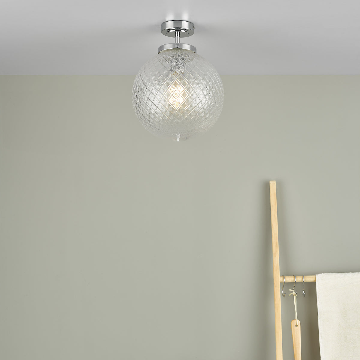 WAYNE 1LT SEMI FLUSH POL CHR TEXTURED GLASS IP44