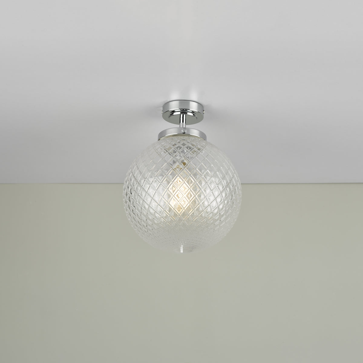WAYNE 1LT SEMI FLUSH POL CHR TEXTURED GLASS IP44