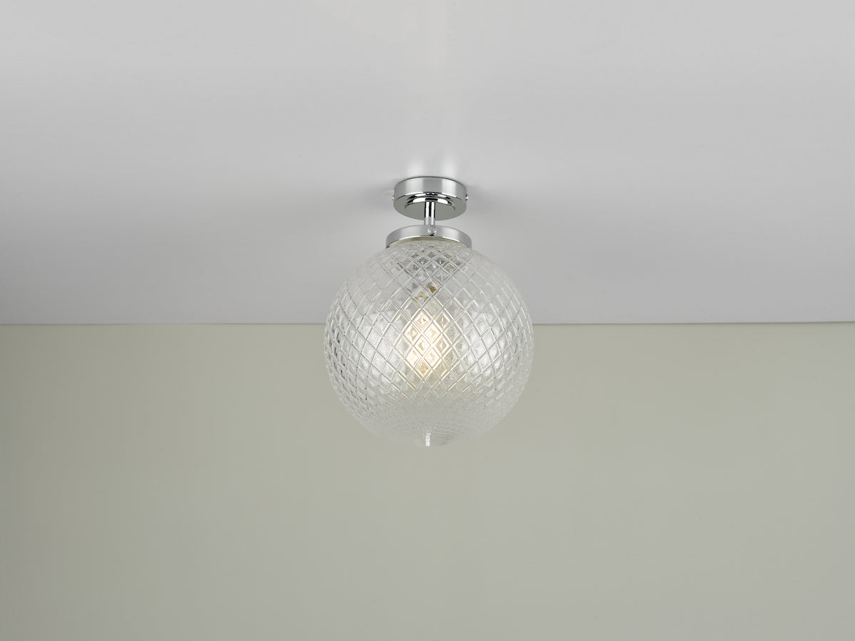 WAYNE 1LT SEMI FLUSH POL CHR TEXTURED GLASS IP44