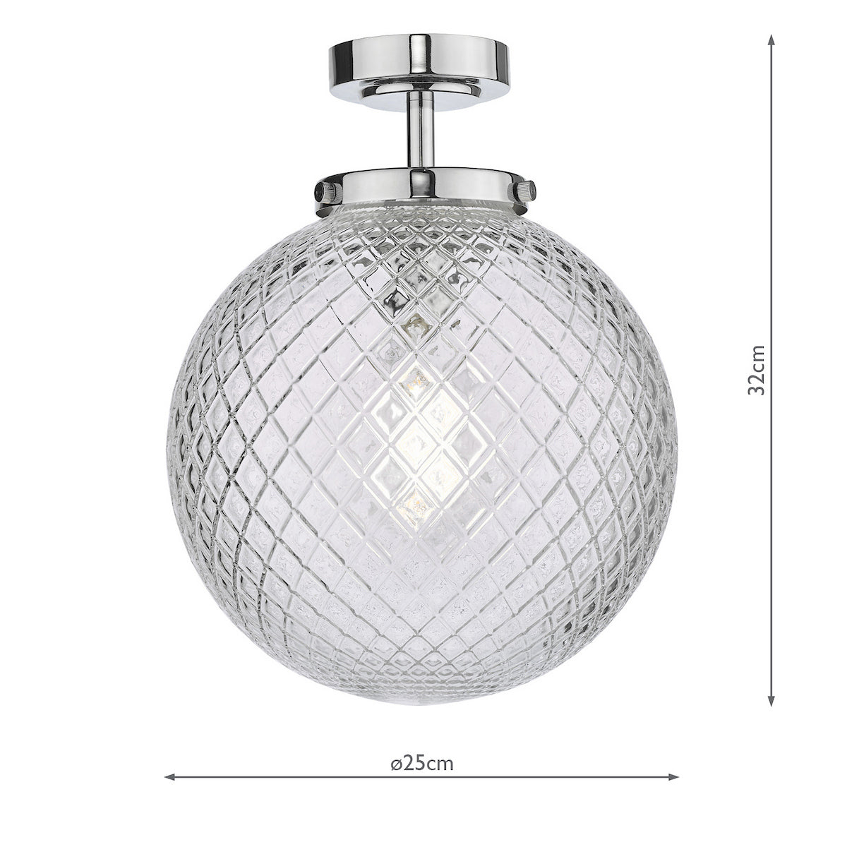 WAYNE 1LT SEMI FLUSH POL CHR TEXTURED GLASS IP44