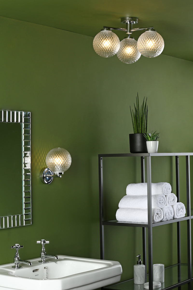 WAYNE 1LT WALL LIGHT POL CHR TEXTURED GLASS IP44