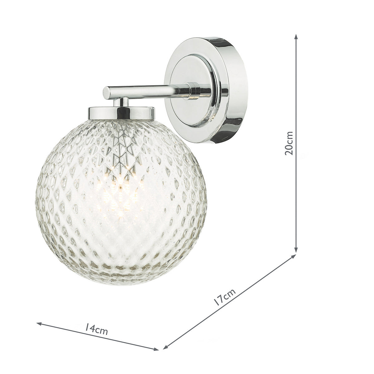 WAYNE 1LT WALL LIGHT POL CHR TEXTURED GLASS IP44