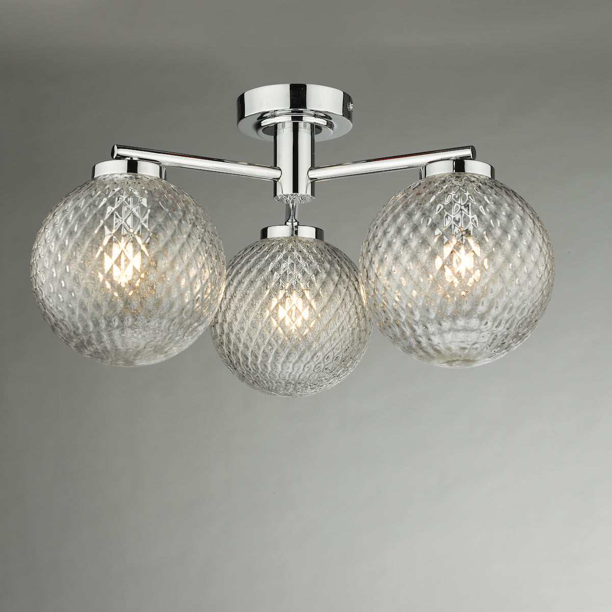 WAYNE 3LT SEMI FLUSH POL CHR TEXTURED GLASS IP44