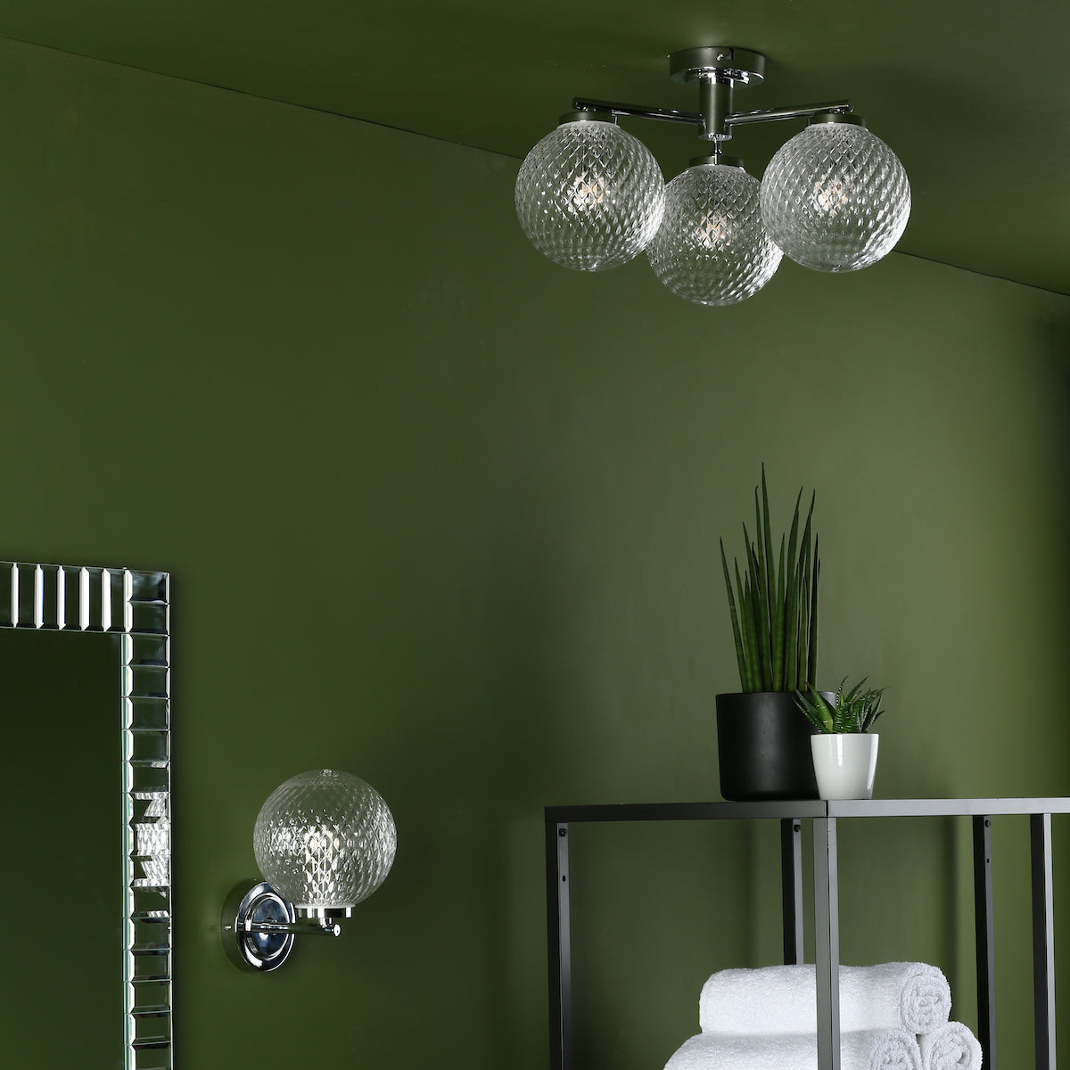 WAYNE 3LT SEMI FLUSH POL CHR TEXTURED GLASS IP44