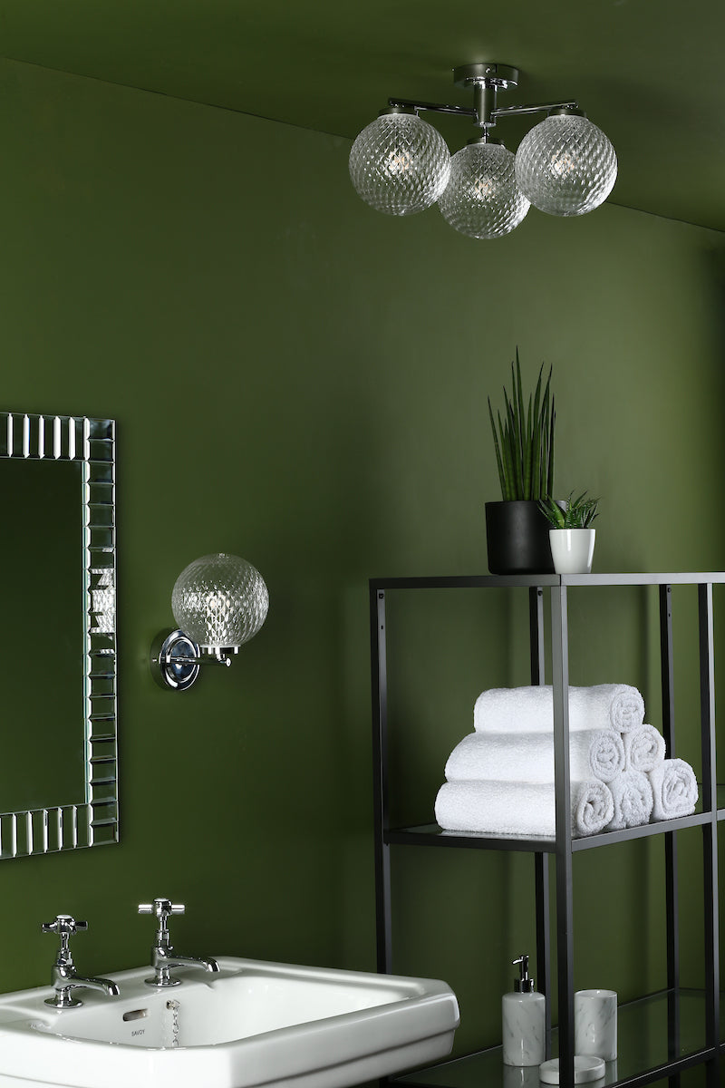 WAYNE 3LT SEMI FLUSH POL CHR TEXTURED GLASS IP44
