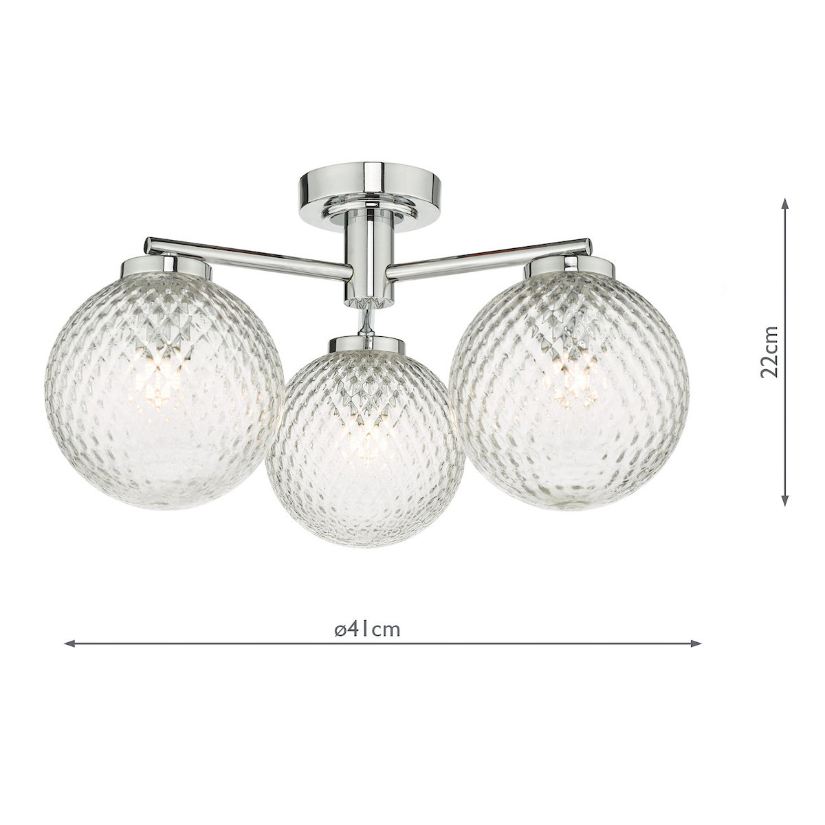 WAYNE 3LT SEMI FLUSH POL CHR TEXTURED GLASS IP44