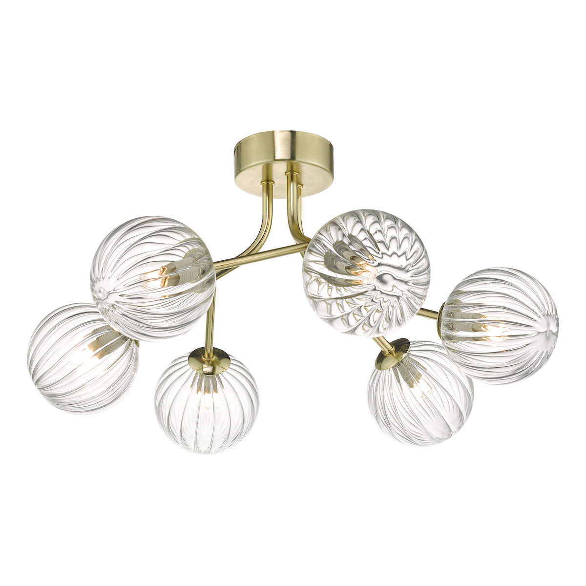 YISKA 6LT SEMI FLUSH GOLD RIBBED GLASS