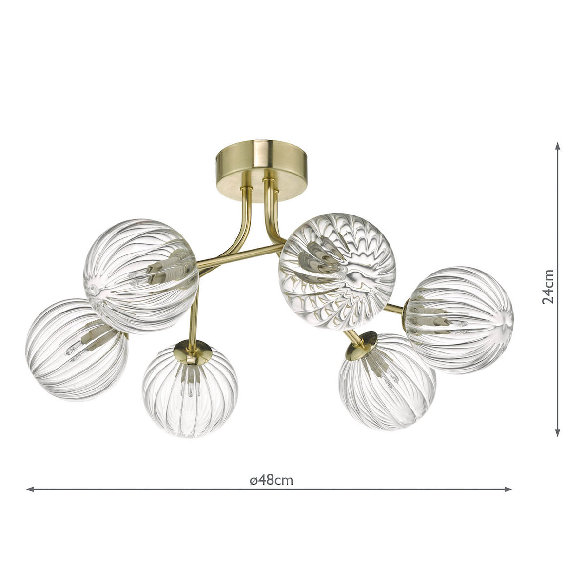 YISKA 6LT SEMI FLUSH GOLD RIBBED GLASS