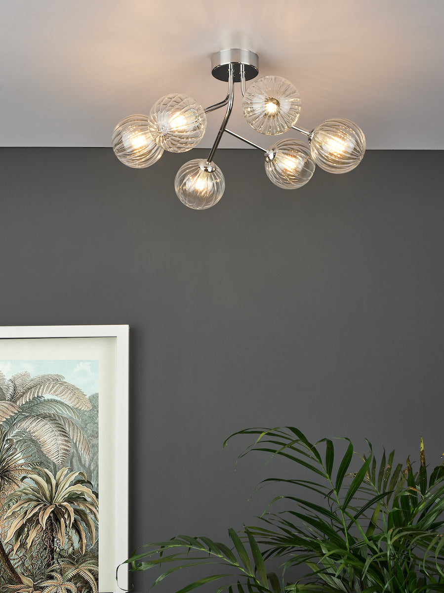 YISKA 6LT SEMI FLUSH POL CHR RIBBED GLASS