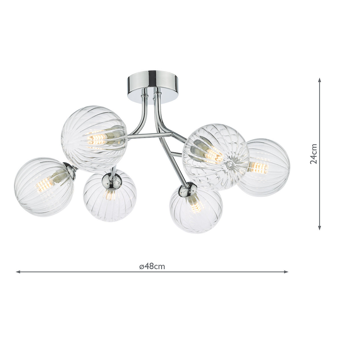 YISKA 6LT SEMI FLUSH POL CHR RIBBED GLASS