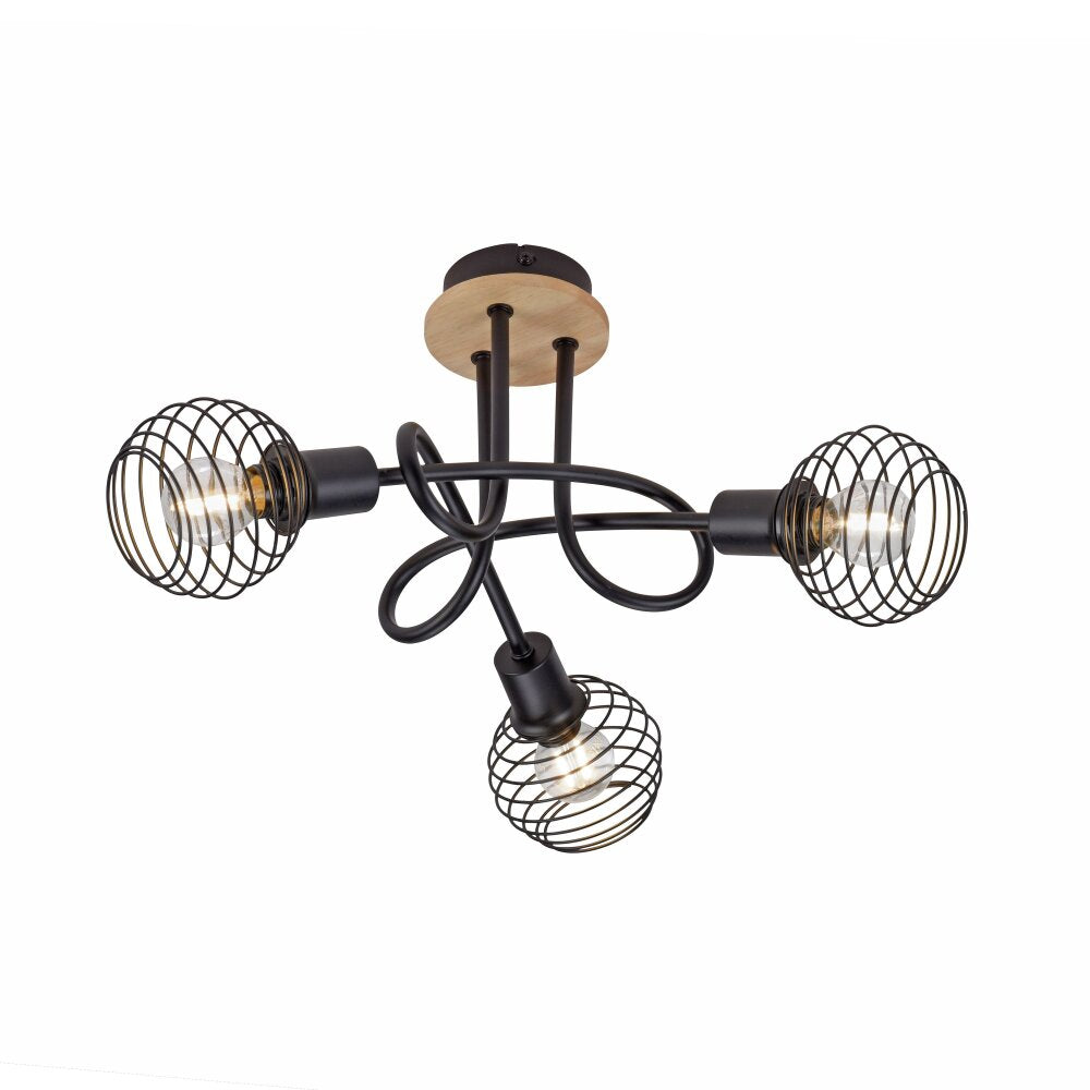 Semi Flush 3LT Black & Wood